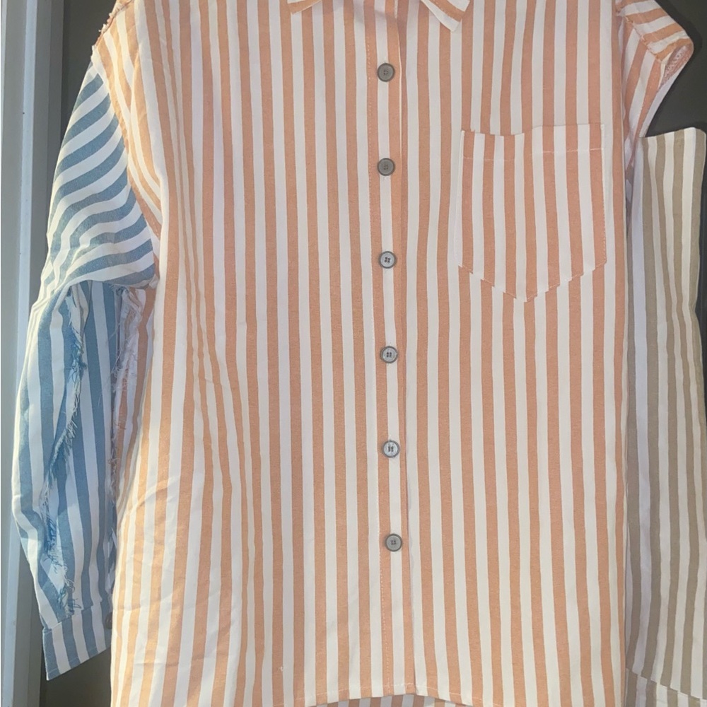 POL Women’s Oversized Orange and Blue Striped Shirt